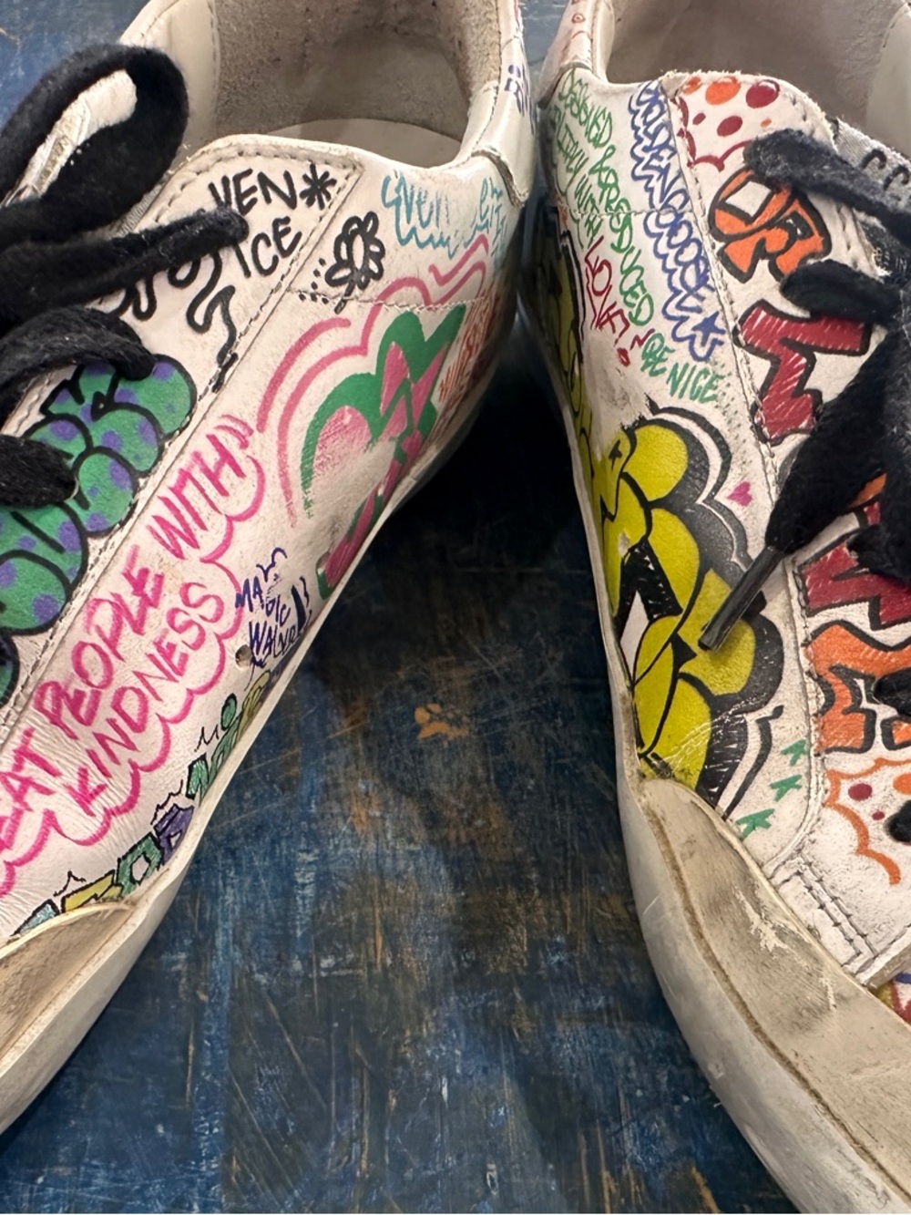 Golden Goose Graffiti Lace-Up Sneakers - Black Laces VGUC slight creasing - Picture 6 of 14